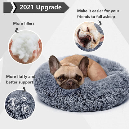 Dog Beds for Medium Dogs Washable Calming Bed for Dogs 30 Inches Black Fluffy and Soft Dog Bed Calm and anti Anxiety Faux Fur round Medium Sized Pet Bed for Dog