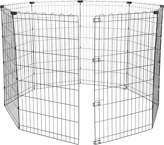 Amazon Basics Foldable Octagonal Metal Exercise Pet Play Pen for Dogs, Fence Pen, No Door, Large, 60 X 60 X 42 Inches, Black