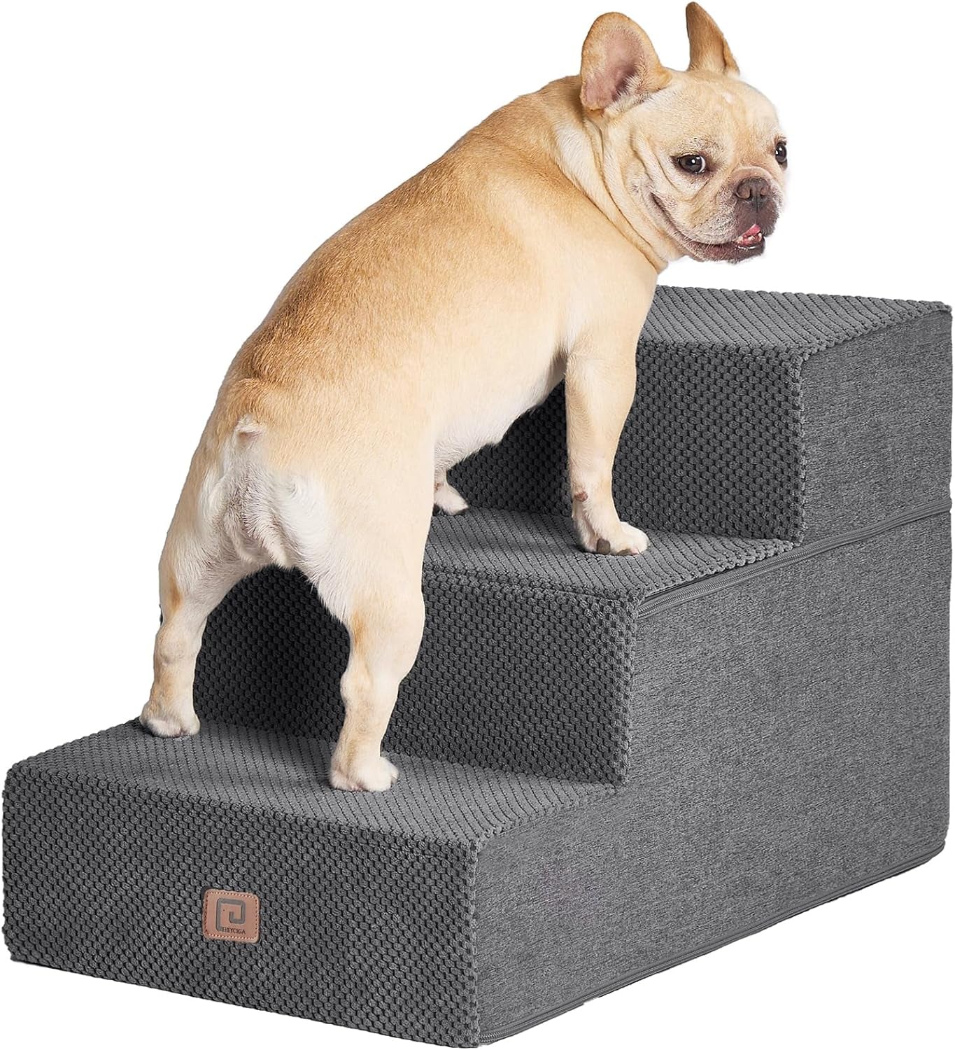 EHEYCIGA Dog Stairs for Small Dogs 16.5”H, 3-Step Extra Wide Dog Steps for Couch Sofa and Chair, Pet Steps for Small Dogs and Cats, Non-Slip Balanced Dog Indoor Ramp, Grey