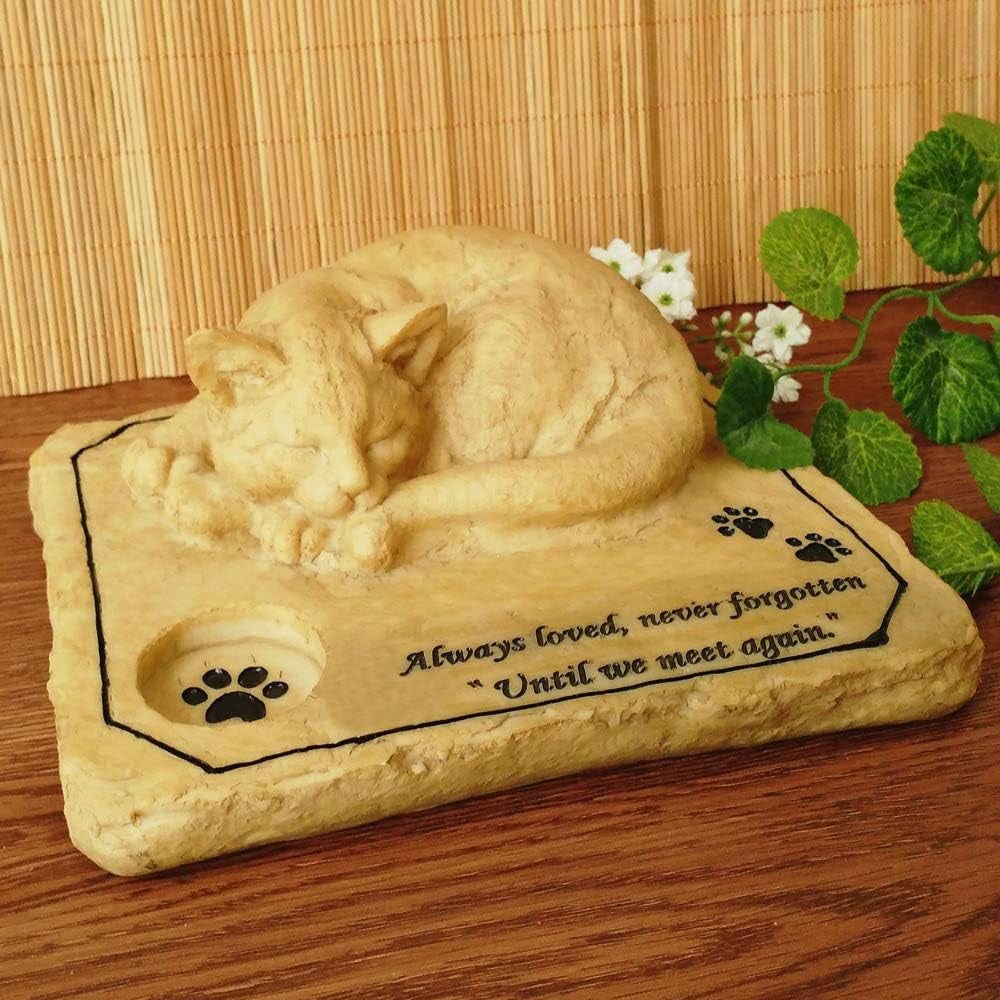 JHP Pet Memorial Stone Marker for Cat, 3D Cat Garden Stone, Cat Grave Marker Stone Headstone Tombstone,Cat Sympathy Gifts Loss of Cat Memorial Outdoor