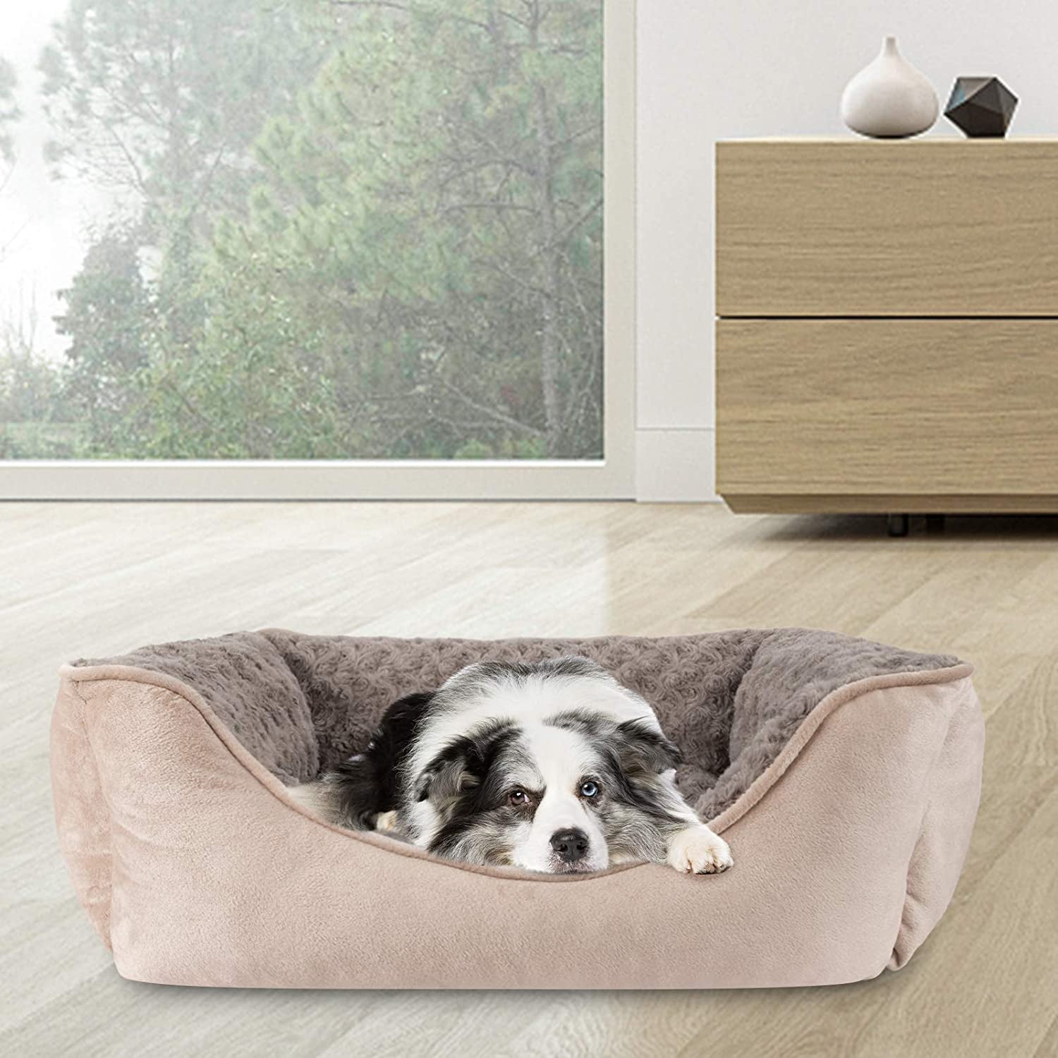 JOEJOY Rectangle Dog Bed for Large Medium Small Dogs Machine Washable Sleeping Dog Sofa Bed Non-Slip Bottom Breathable Soft Puppy Bed Durable Orthopedic Calming Pet Cuddler, Multiple Size, Grey