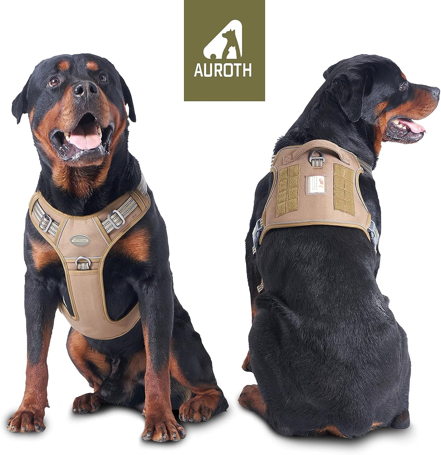 Auroth Tactical Dog Harness for Large Dogs No Pull Adjustable Pet Harness Reflective K9 Working Training Easy Control Pet Vest Military Service Dog Harnesses Army Yellow L