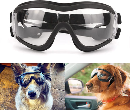 NAMSAN Dog Sunglasses Medium to Large Dog UV Transparent Goggles Windproof Anti-Dust Snowproof Pet Glasses with Elastic Straps, Clear