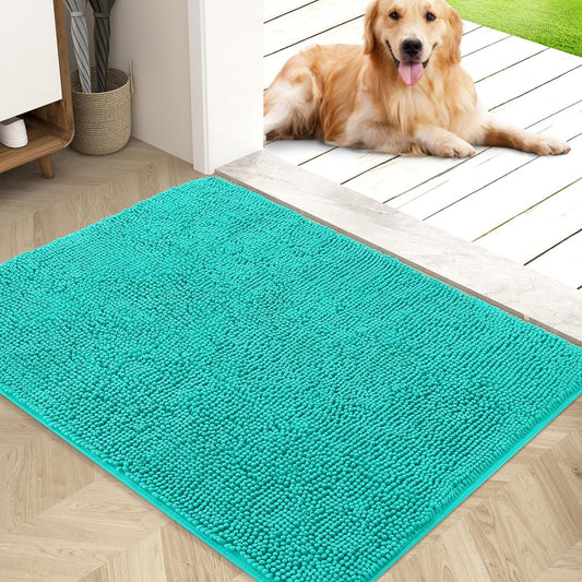 OLANLY Dog Door Mat for Muddy Paws, Absorbs Moisture and Dirt, Absorbent Non-Slip Washable Mat, Quick Dry Microfiber, Mud Mat for Dogs, Entry Indoor Door Mat for inside Floor(40X32 Inches, Teal)