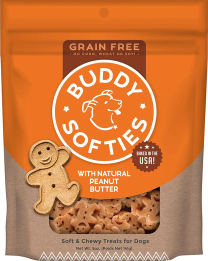 Buddy Biscuit Softies 5 Oz Pouch, Grain-Free Soft & Chewy, Natural Peanut Butter Flavor Dog Treats, Oven Baked in the USA