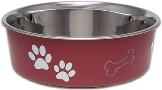 Loving Pets - Bella Bowls - Dog Food Water Bowl No Tip Stainless Steel Pet Bowl No Skid Spill Proof (Small, Merlot Red)