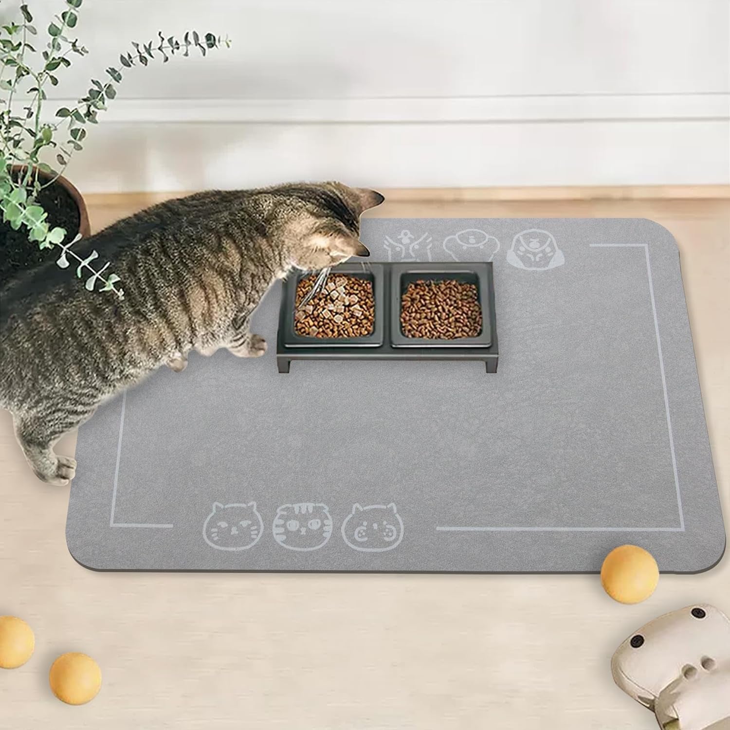 YCT Cat Pet Food Mat, Cat Feeding Mat, Non-Slip Bottom Absorbent Pet Mat, Quick Dry Dog Cat & Dog Food Mat, Pet Supplies Mat, 16.9"X24" Gray