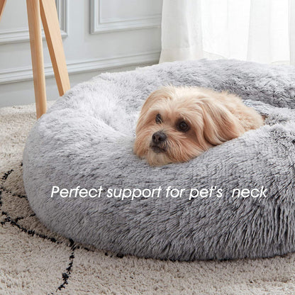 WESTERN HOME WH Calming Dog & Cat Bed, Anti-Anxiety Donut Cuddler Warming Cozy Soft round Bed, Fluffy Faux Fur Plush Cushion Bed for Small Medium Dogs and Cats (20"/24"/27"/30")