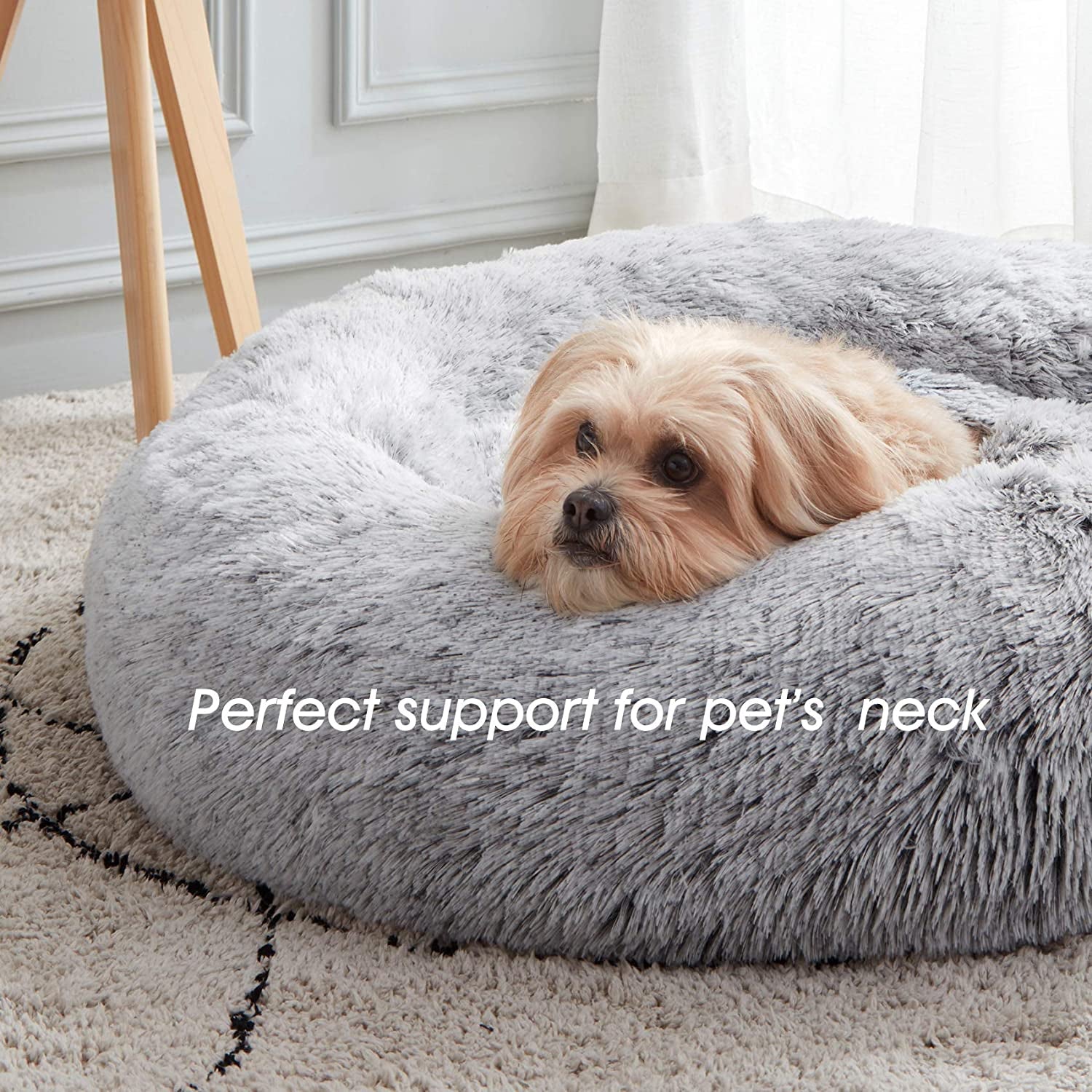 WESTERN HOME WH Calming Dog Bed & Cat Bed, Anti-Anxiety Donut Dog Cuddler Bed, Warming Cozy Soft Dog round Bed, Fluffy Faux Fur Plush Dog Cat Cushion Bed for Small Medium Dogs and Cats