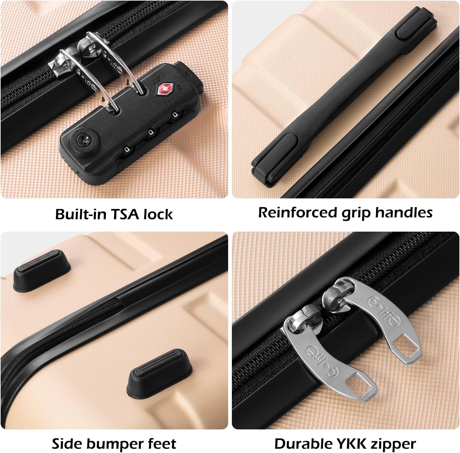 Coolife Luggage 3 Piece Set Suitcase Spinner Hardshell Lightweight TSA Lock (Apricot White, 3 Piece Set(20In24In28In))