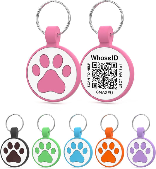 QR Code Cat Tag, Modifiable Pet Online Profile Page, Multiple Emergency Contact, Silent Silicone Cat Tag, Lightweight, No Jinging, Collar Accessories, QR Cat ID Tag (Small Breeds - 1", Rose)