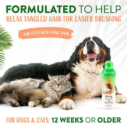 Tropiclean 2-In-1 Papaya & Coconut Dog Shampoo and Conditioner | Natural Pet Shampoo Derived from Natural Ingredients | Cat Friendly | Made in the USA | 20 Oz.