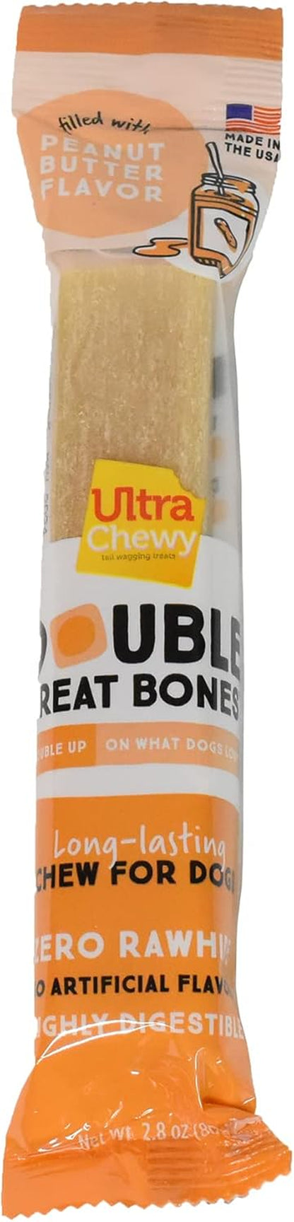 Ultra Chewy Peanut Butter Double Treat Bones: Long-Lasting Dog Treats Made in USA for Large and Small Breeds, Highly Digestible, Ideal for Aggressive Chewers (12 Count)