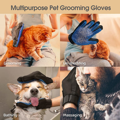 Upgrade Version Pet Grooming Glove - Gentle Deshedding Brush Glove - Efficient Pet Hair Remover Mitt - Enhanced Five Finger Design - Perfect for Dog & Cat with Long & Short Fur - 1 Pair