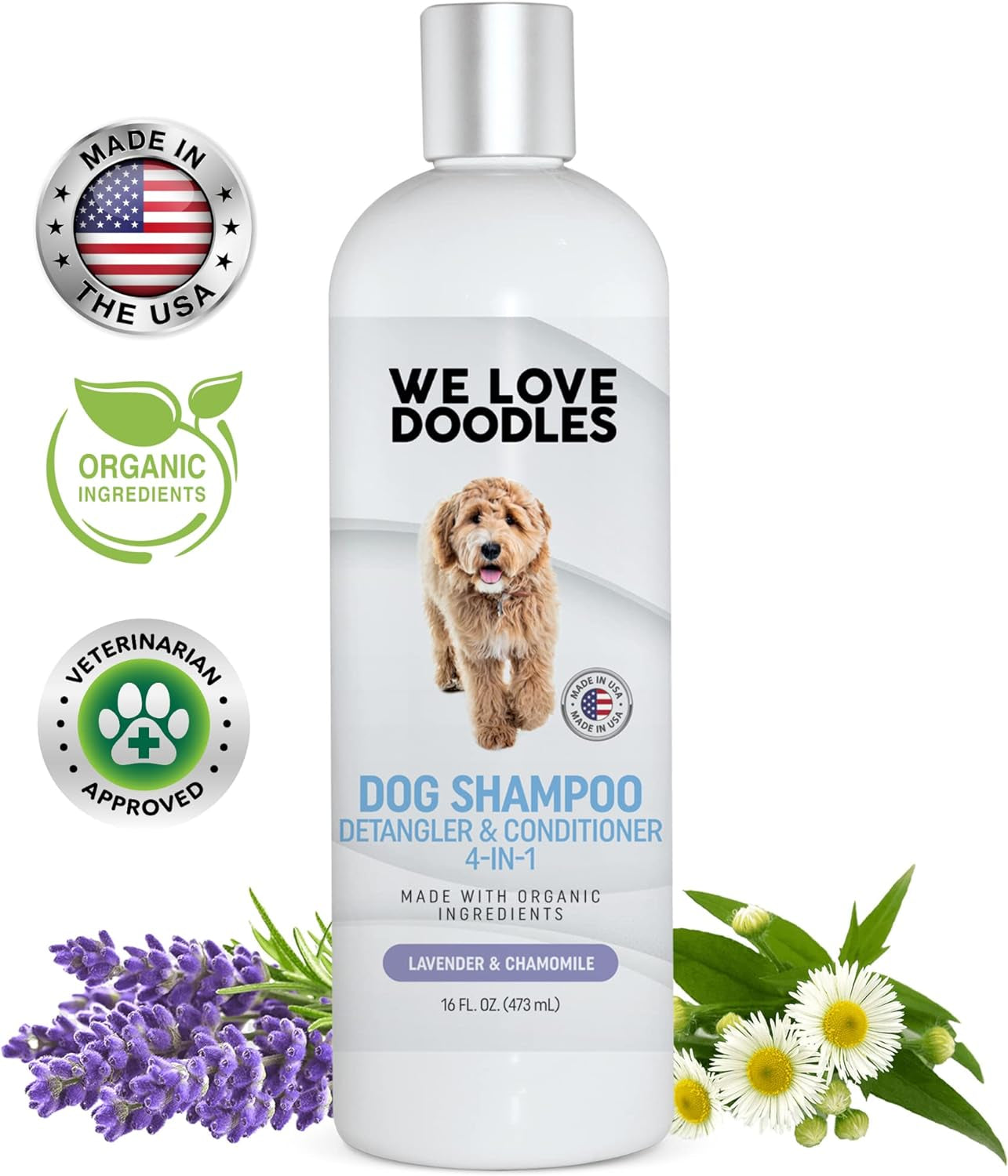 USDA Organic Dog Shampoo, Conditioner & Detangler - Best Shampoo for Goldendoodles, Poodles & Doodles - for Matted Pet Hair - Sensitive Skin Shampoo for Puppies - Made in the USA, 16OZ (Ocean Breeze)