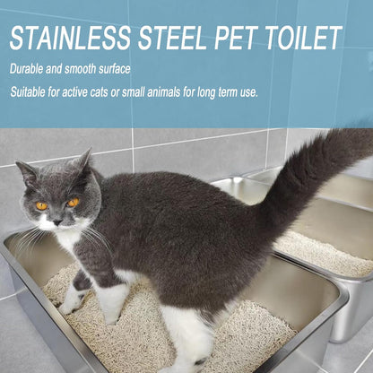 Stainless Steel Litter Box for Kitten, Low Entry Open Metal Litter Pan for Kittens Smooth Surface Durable Litter Pan (17.7" X 13.8" X 3.9") (S-Silver-2PCS)