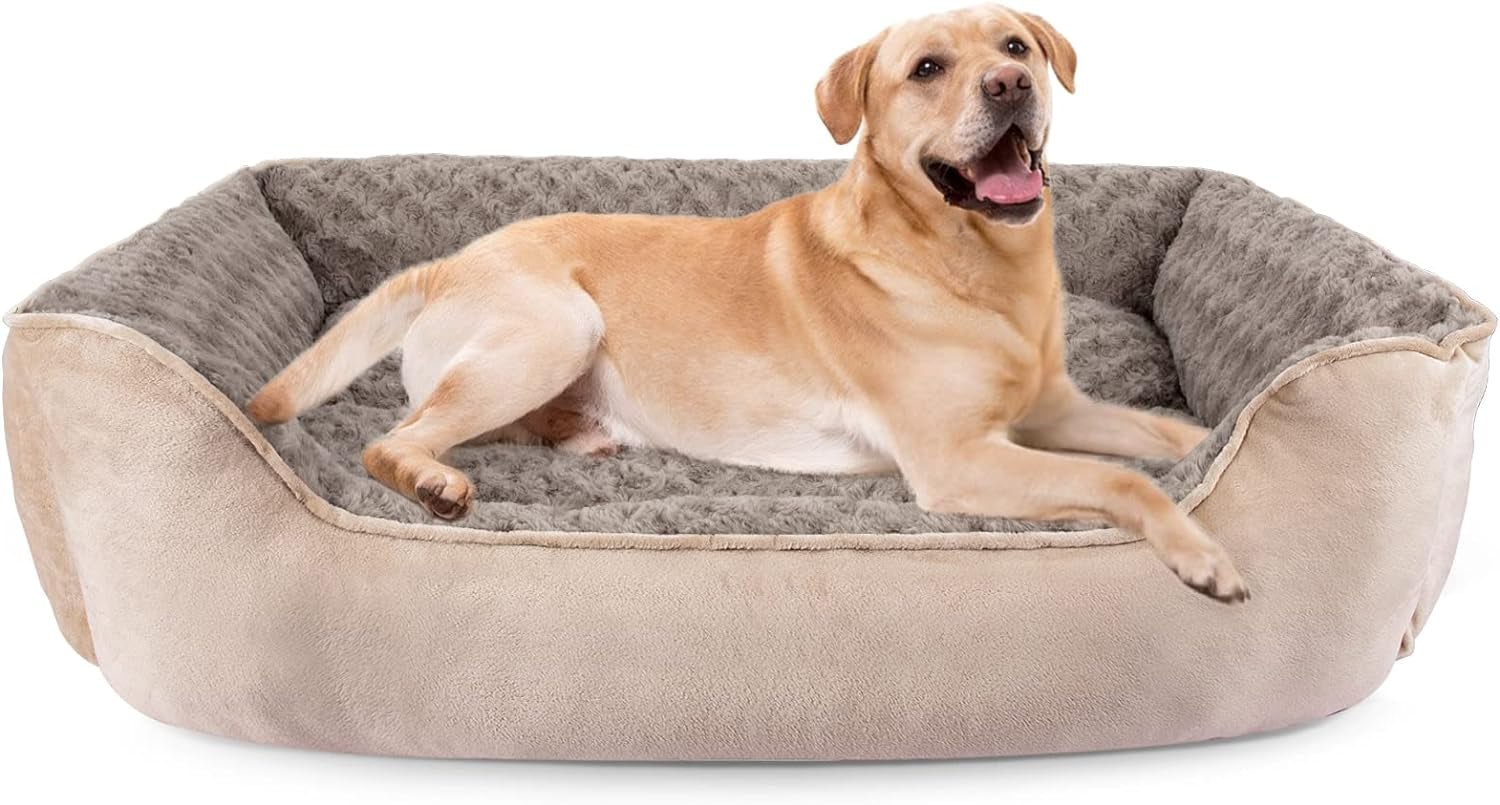 JOEJOY Rectangle Dog Bed for Large Medium Small Dogs Machine Washable Sleeping Dog Sofa Bed Non-Slip Bottom Breathable Soft Puppy Bed Durable Orthopedic Calming Pet Cuddler, Multiple Size, Beige