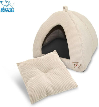 Pet Tent-Soft Bed for Dog and Cat by Best Pet Supplies - Beige Corduroy, 16" X 16" X H:14"