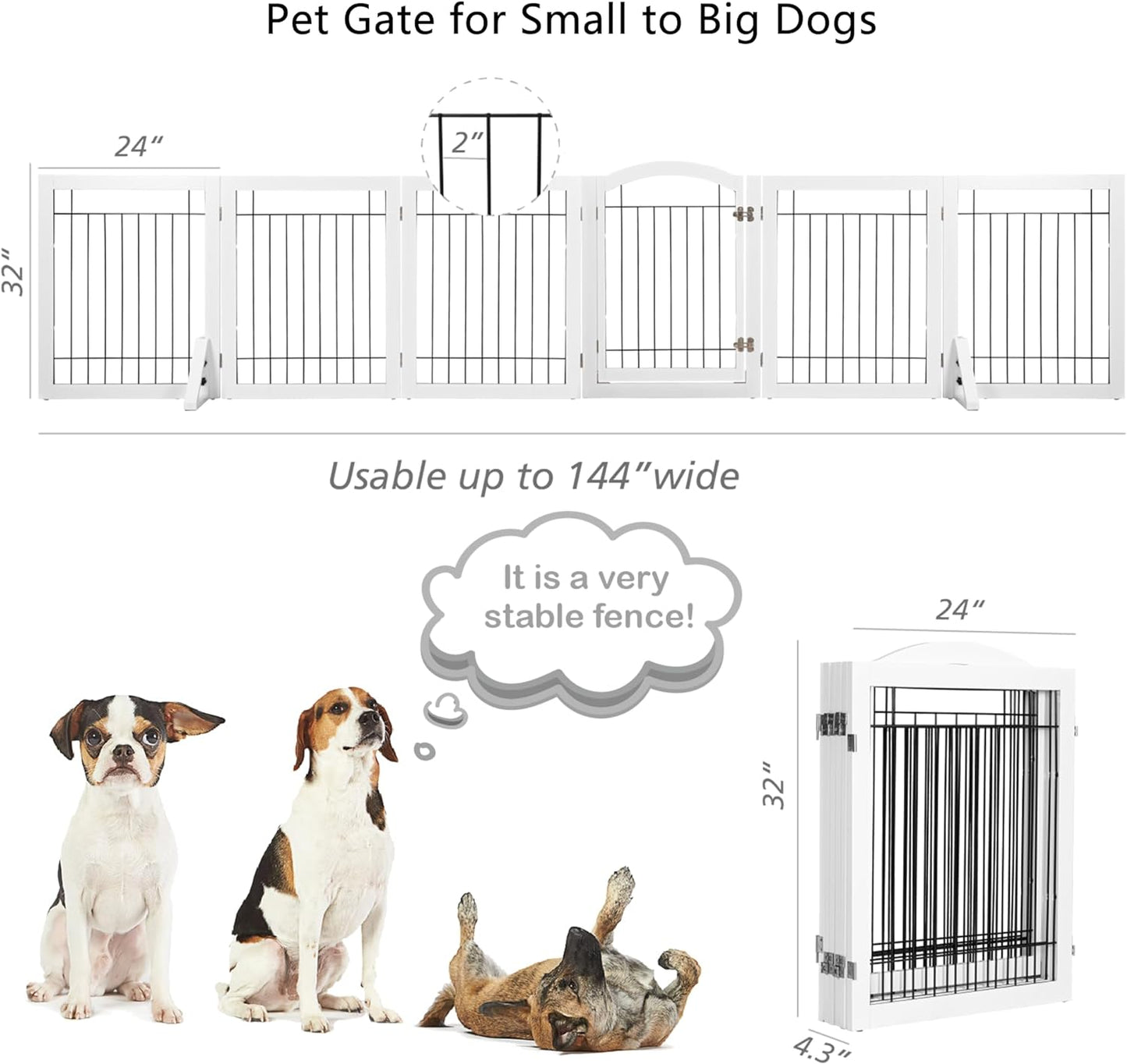 PAWLAND 72” Extra Wide Dog Gate for the House, Doorway, Stairs, Freestanding Foldable Wire Pet Gate, Pet Puppy Safety Fence,30" Height (Espresso, 3 Panels)