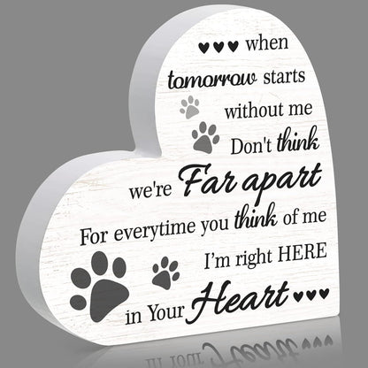 Maitys Pet Memorial Gifts Bereavement Remembrance Gifts for Loss of Dog Cat Sympathy Condolence Gifts Heart Shaped Wood Sign When Tomorrow Starts without Me Wooden Plaque for Table Desk Decor (Khaki)