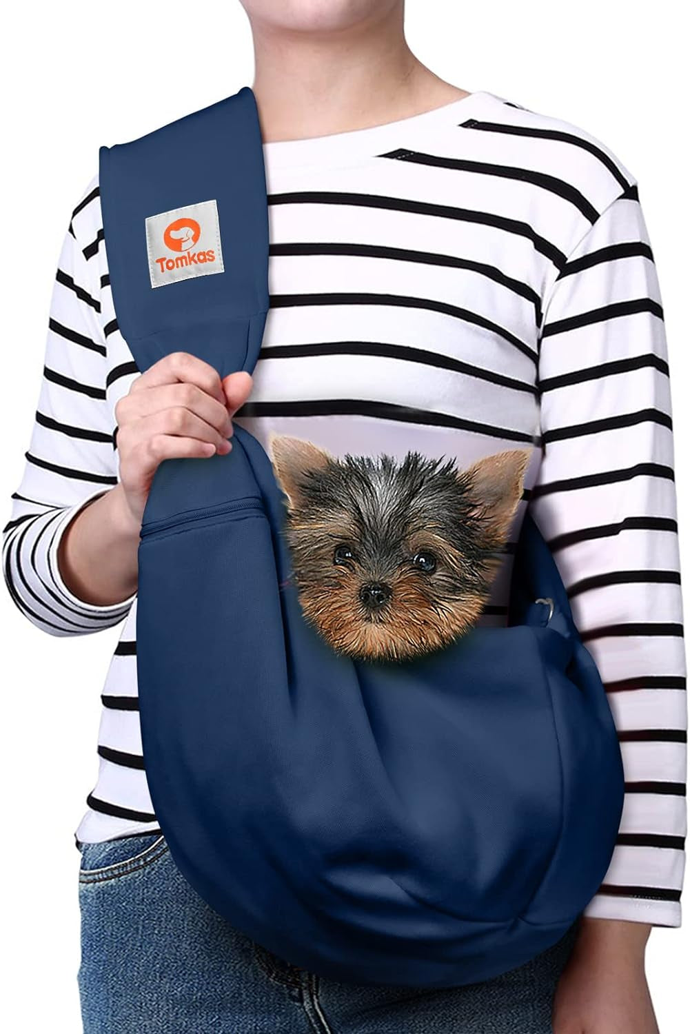 Tomkas Dog Sling Carrier for Small Dogs Puppy (Dark Blue, Adjustable Strap & Zipper Pocket)