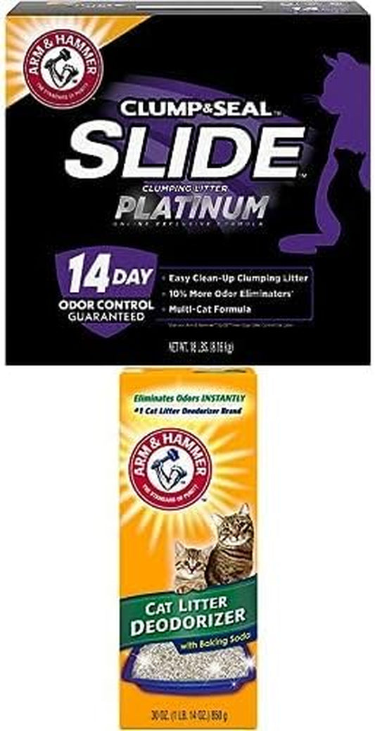 Bundle of Arm Hammer Slide Platinum Multi-Cat Easy Clean-Up Clumping Cat Litter, 14 Days of Odor Control 18 Lb + ARM & Hammer Cat Litter Deodorizer 30 Oz