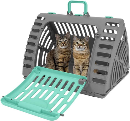 Sportpet Designs Foldable Travel Cat Carrier - Front Door Plastic Collapsible Carrier Collection, Waterproof Bed