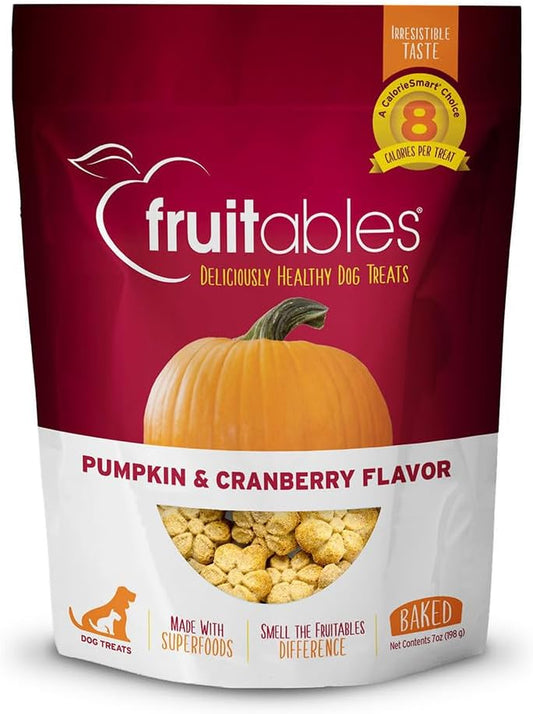 Fruitables Baked Dog Treats – Pumpkin Treats for Dogs – Healthy Low Calorie Treats – Free of Wheat, Corn and Soy – Pumpkin and Cranberry – 7 Ounces