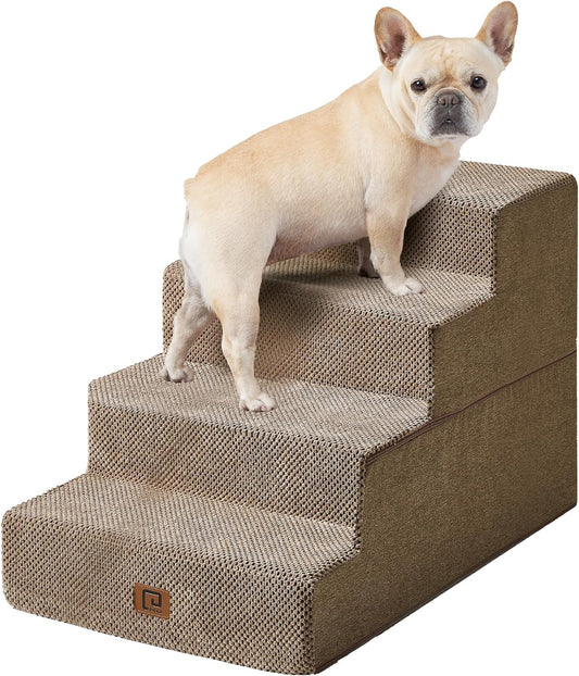 EHEYCIGA Dog Stairs for Bed 20”H, 4-Step Extra Wide Dog Steps for High Bed, Pet Steps for Small Dogs and Cats, Non-Slip Balanced Dog Indoor Ramp, Camel