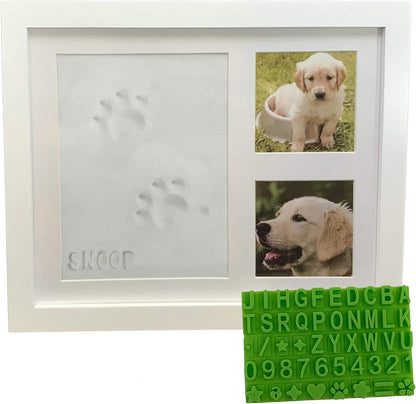 Ultimate Dog or Cat Pet Pawprint Keepsake Kit & Picture Frame - Premium Wooden Photo Frame, Clay Mold for Paw Print & Bonus Stencil. Makes a Personalized Gift for Pet Lovers and Memorials (White)