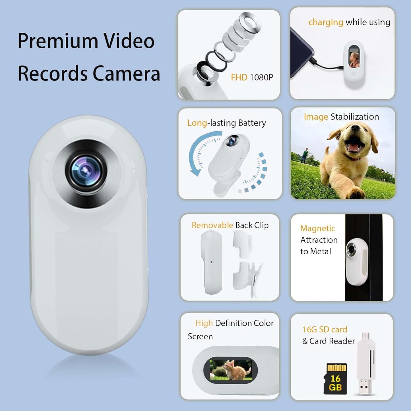 New Update Cat Camera Collar with 16GB SD Card,Hd 1080P Cat Collar Camera Wireless Dog Collar Camera Sport Action Camera for Pet Supplies Video Records Camera for Cats Dogs Gift, White