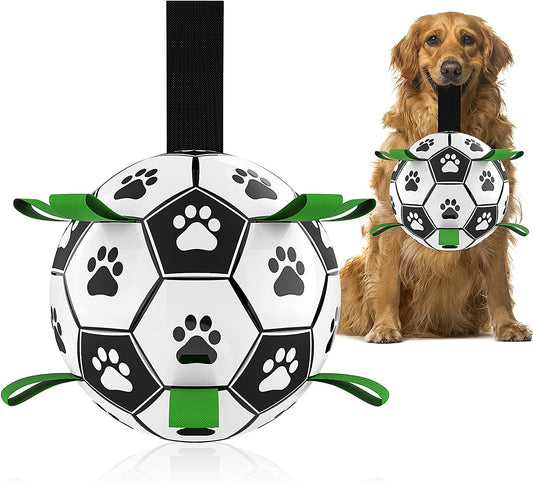 Dog Toys Soccer Ball with Straps, World Cup Interactive Dog Toys for Tug of War, Puppy Birthday Gifts, Water Toy, Durable Balls for Medium & Large Dogs（8 Inch）