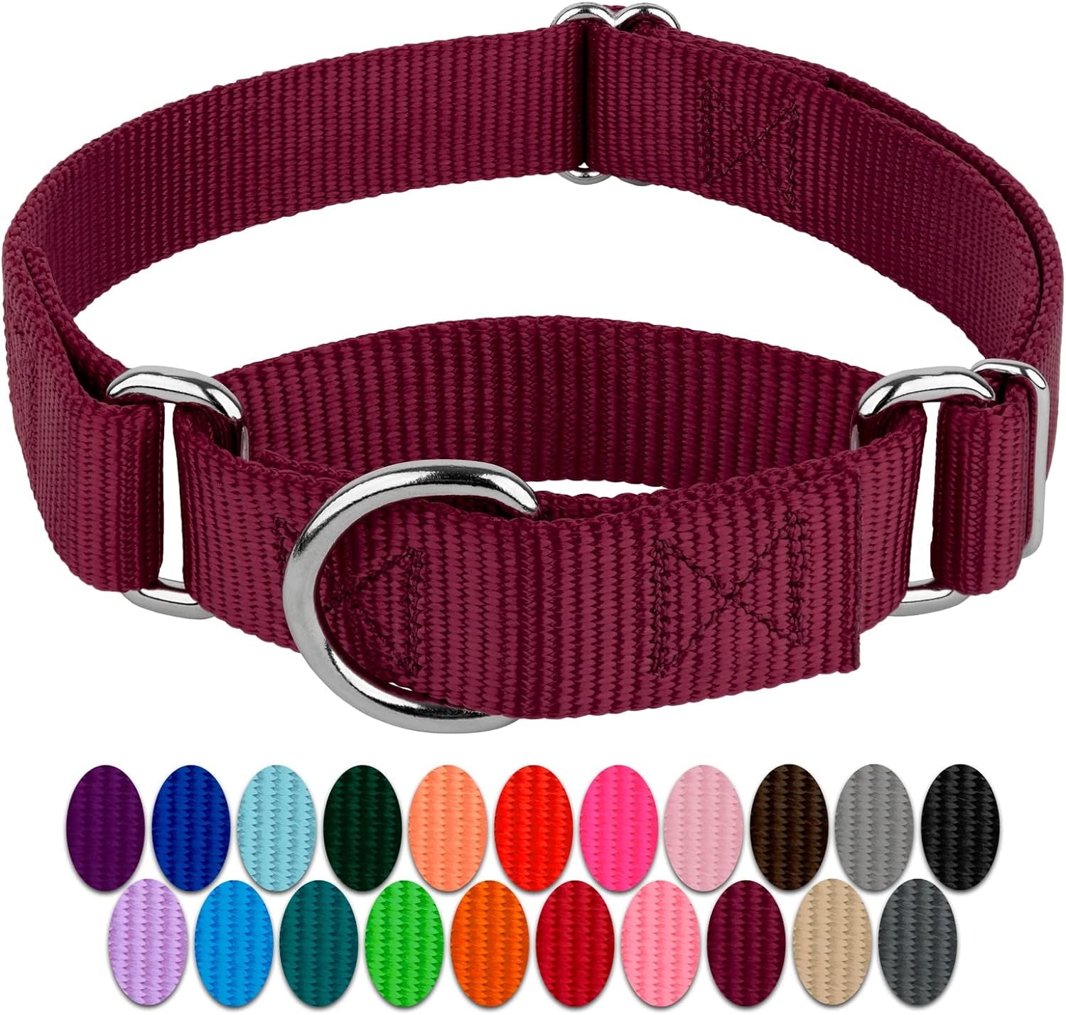 Country Brook Design - Burgundy Martingale Heavy Duty Nylon Dog Collar - 21 Vibrant Color Options (1 Inch Width, Large)