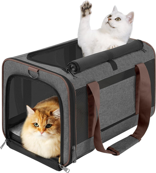 Small Dog Carrier Cage Soft Chihuahua/Softshell Big Cat Carrier Maine Coon/Pet Taxi Carrying Bag over 25Lbs / Top Loader Travel Kennel Brown