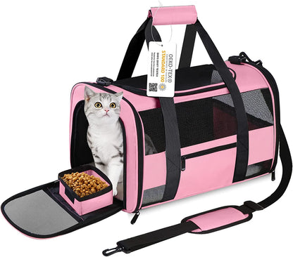 Cat Carrier Pet Carrier Airline Approved for Small Dogs Medium Cats Puppies 15 Lbs Dog Carrier with Reflective Strip, Collapsible Soft Sided Dog Travel Carriers - Pink