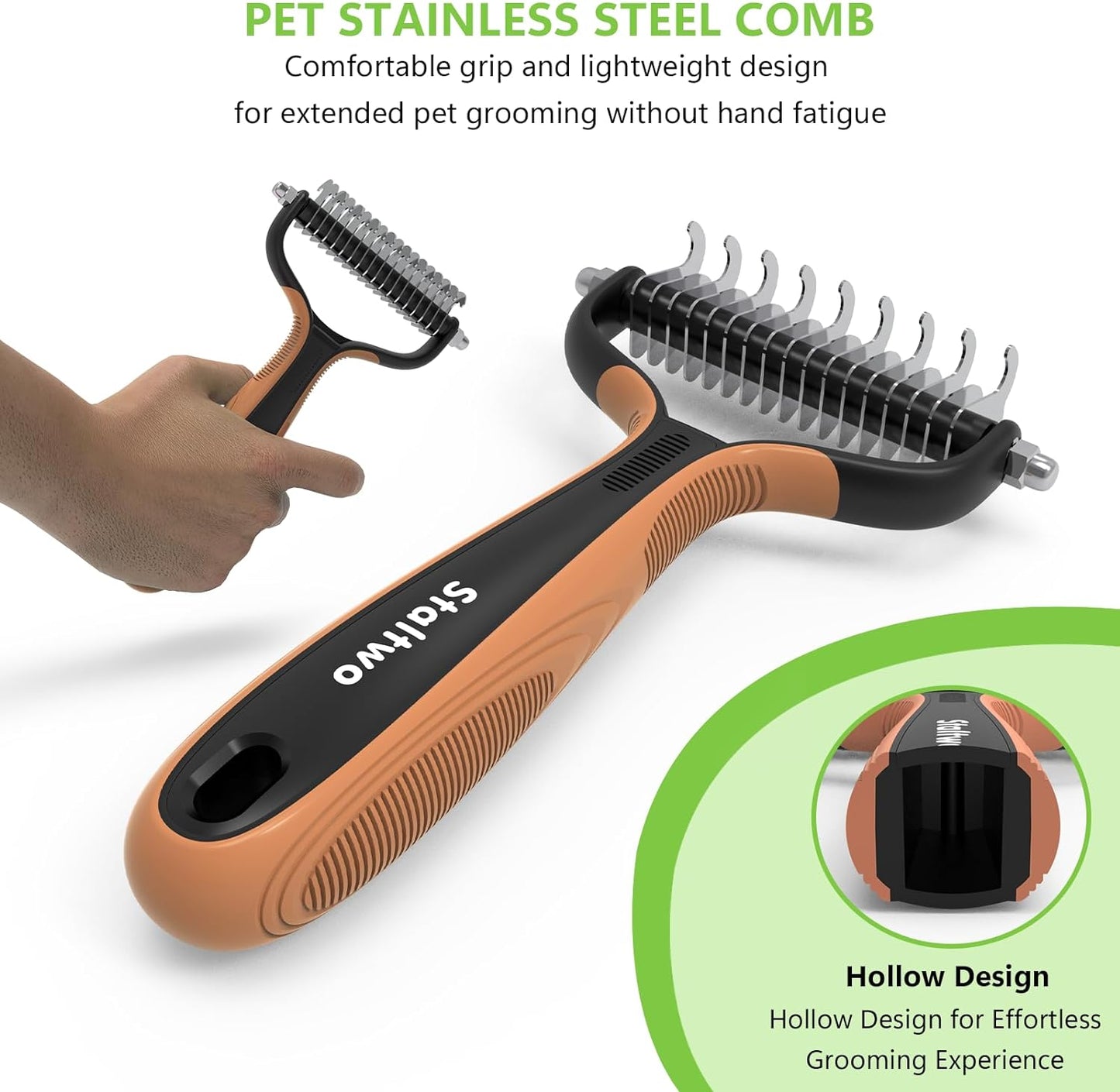 Pet Grooming Supplies - 2-In-1 Professional Undercoat Rake and Pet Brush | Shedding Control for Long-Haired Dogs and Cats, Deshedding Tool, Knot Removal,Grey