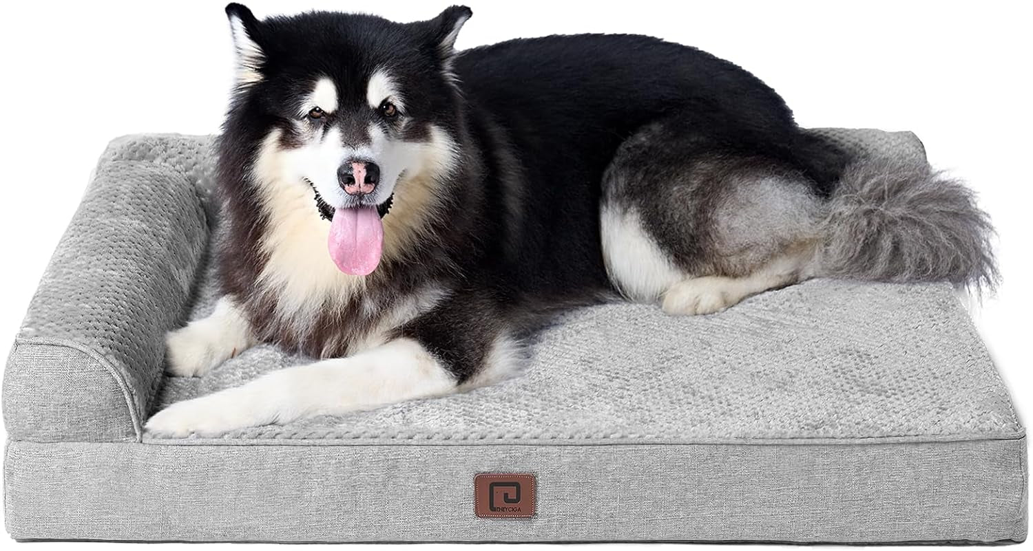 EHEYCIGA Memory Foam Orthopedic XXL Dog Bed, Washable Dog Bed with Waterproof Lining Removable Cover, Extra Large Giant Dog Bed Sofa with Nonskid Bottom Pet Couch Bed, 48X36 Inches, Grey