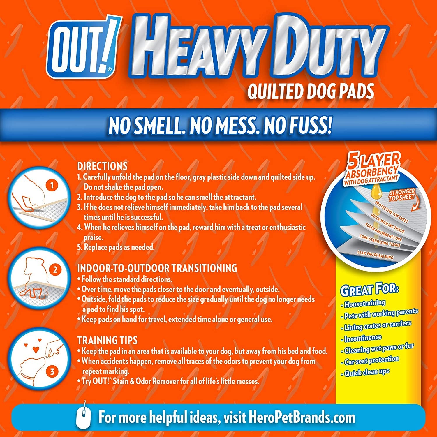 OUT! Heavy Duty XXL Dog Pads - Absorbent Pet Training and Puppy Pads - 26 X 30 in - 30 Count,White