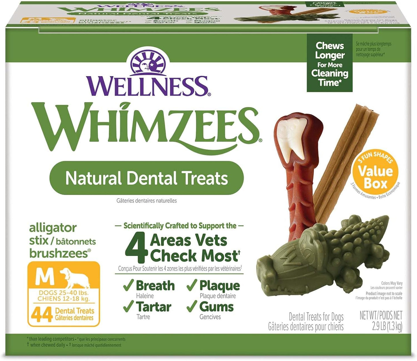 WHIMZEES by Wellness Value Box Natural Dental Chews for Dogs – Clean Teeth, Freshen Breath, Reduce Plaque & Tartar, Medium Breed 44 Count