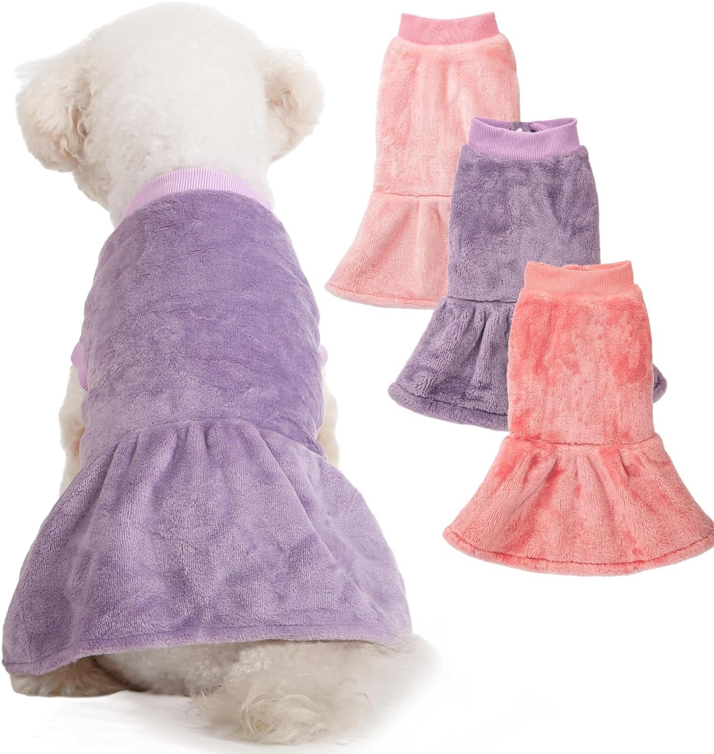 Fabricastle Dog Dress Sweater, Pack of 3, Dog Clothes, Dog Coat, Dog Jacket for Small or Medium Dogs Girl, Ultra Soft and Warm Cat Pet Sweaters (Pink,Violet,Rosepink, Xx-Small)