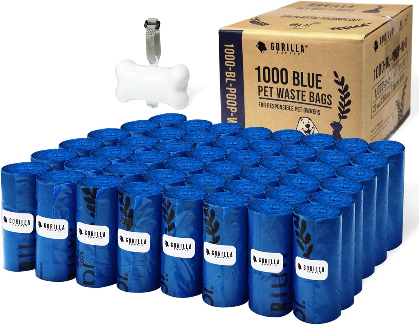 GORILLA SUPPLY Dog Poop Waste Bags with Dispenser and Leash Tie, 9" X 13", Black, 1000 Count