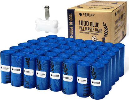 GORILLA SUPPLY Dog Poop Waste Bags with Dispenser and Leash Tie, 9" X 13", Black, 1000 Count