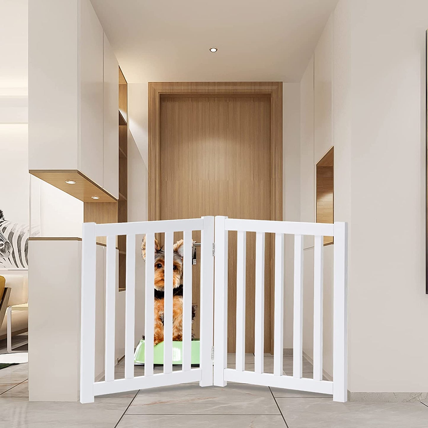 LZRS Solid Hardwood Freestanding Pet Gate,Wooden Dog Gates for Doorways,Nature Wood Dog Gates for the House,Dog Gate for Stairs,Freestanding Indoor Gate Safety Fence,Natural,30" Height-3 Panels