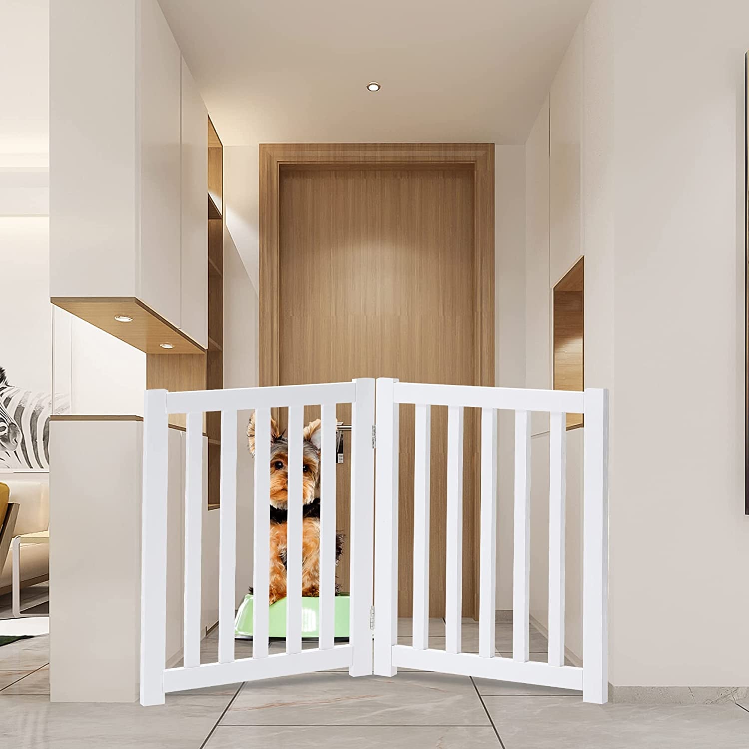 LZRS Solid Hardwood Freestanding Pet Gate,Wooden Dog Gates for Doorways,Nature Wood Dog Gates for the House,Dog Gate for Stairs,Freestanding Indoor Gate Safety Fence,Natural,30" Height-3 Panels