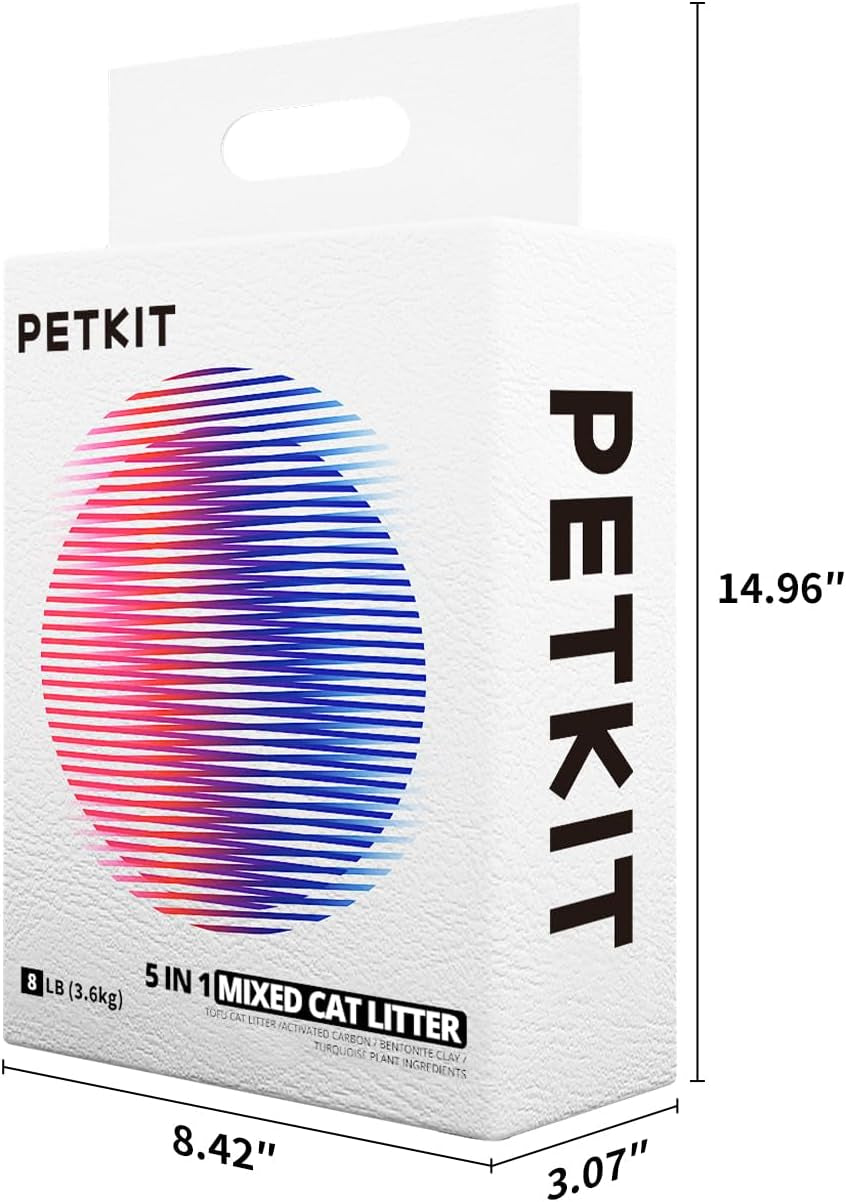 PETKIT Mixed 5 in 1 Cat Litter,Strong Clumping Cat Litters,Odor Control and Unscented Ultra Absorbent Water Flushable Bentonite Tofu Cat Litter,Dust-Free,8 lbs/Bag, Pack of 4