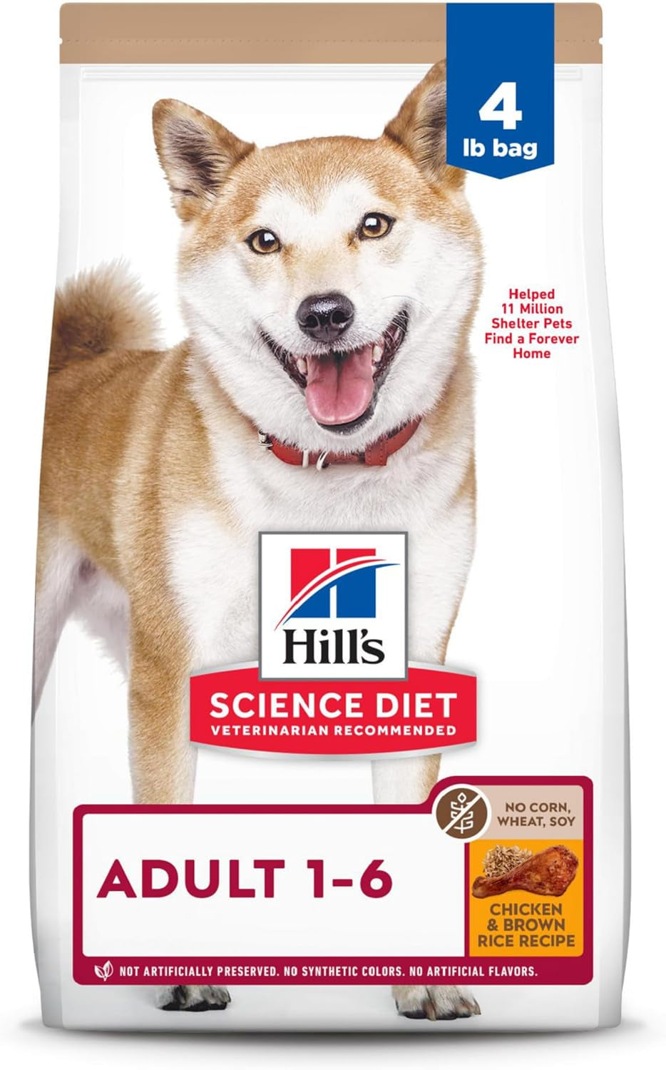 Hill'S Science Diet Adult 1-6, Adult 1-6 Premium Nutrition, Dry Dog Food, No Corn, Wheat, Soy Chicken & Brown Rice, 4 Lb Bag