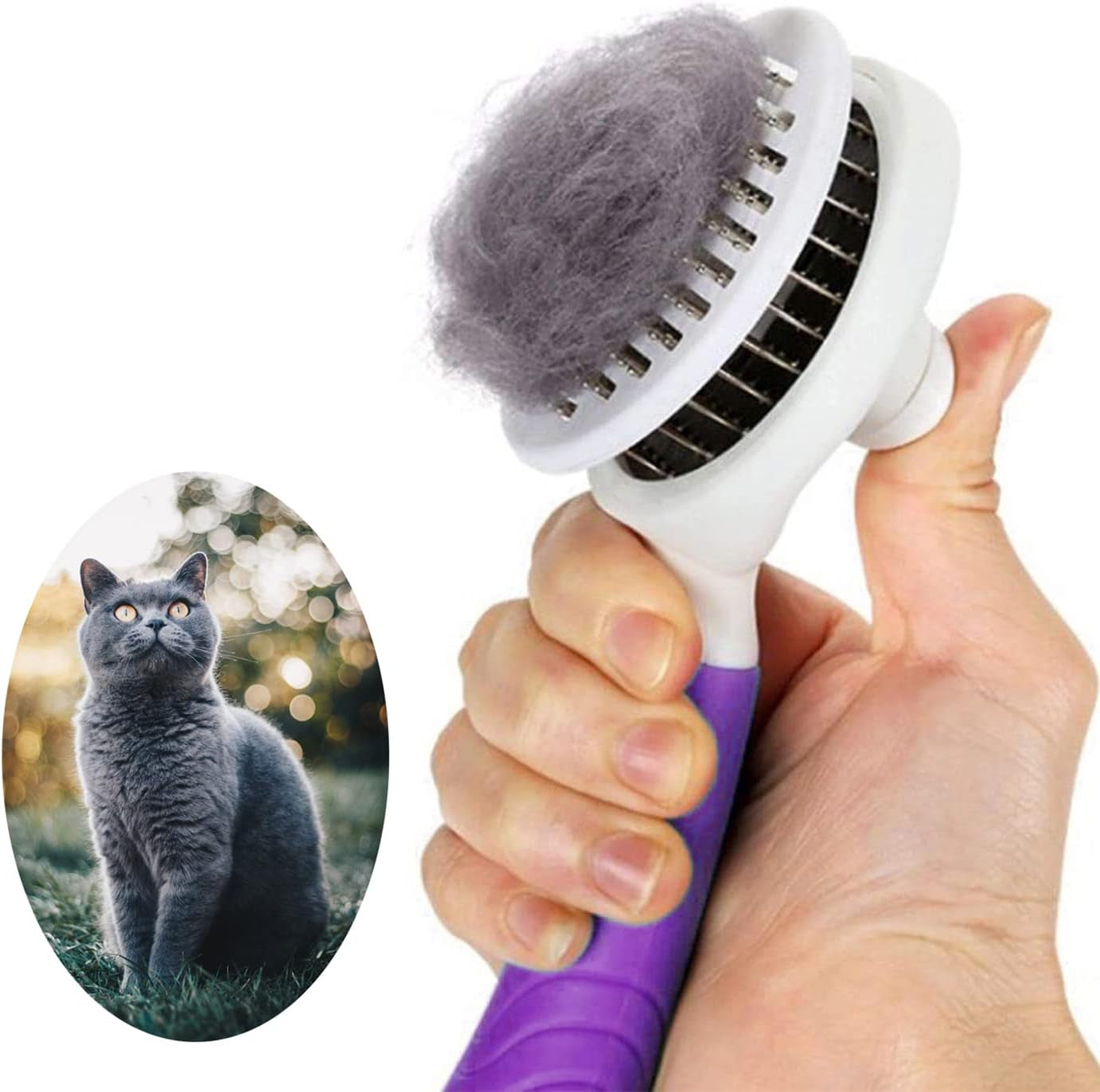 Cat Grooming Brush, Self Cleaning Slicker Brushes for Dogs Cats Pet Grooming Brush Tool Gently Removes Loose Undercoat, Mats Tangled Hair Slicker Brush for Pet Massage-Self Cleaning Upgraded (PURPLE)