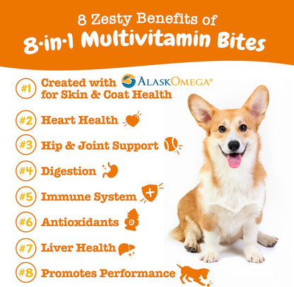 Zesty Paws Multivitamin Treats for Dogs - Glucosamine Chondroitin for Joint Support + Digestive Enzymes & Probiotics - Grain Free Vitamin for Skin & Coat + Immune Health - Peanut Butter Flavor - 90Ct