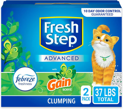 Fresh Step Clumping Cat Litter, with Gain, Advanced, Extra Large, 37 Pounds Total (2 Pack of 18.5Lb Boxes)