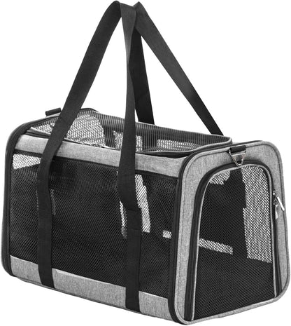 Petsfit Large Cat Carrier for 2 Cats, Lightweight Collapsible Double Cat Carrier for Travel, 5-Sided Breathable Mesh, with Adjustable Shoulder Strap, Sturdy Locking Zipper Head and Washable Fleece Pad